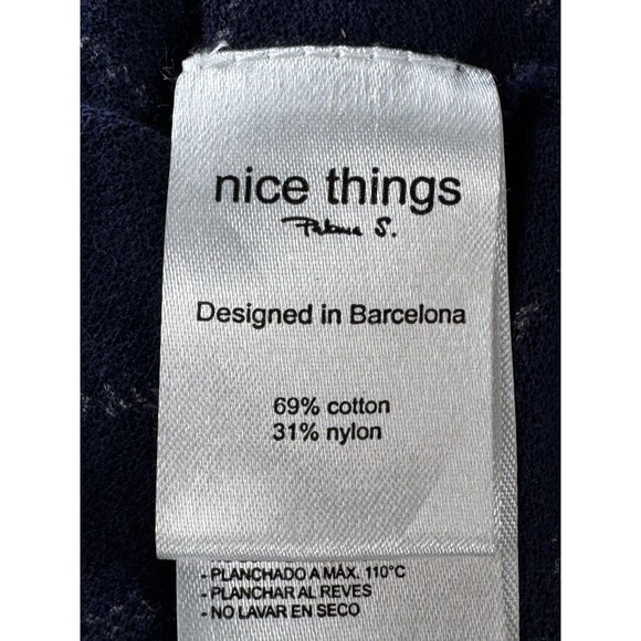 Nice Things Paloma S Anthropologie Top Womens Small Navy White French Script - Picture 11 of 14